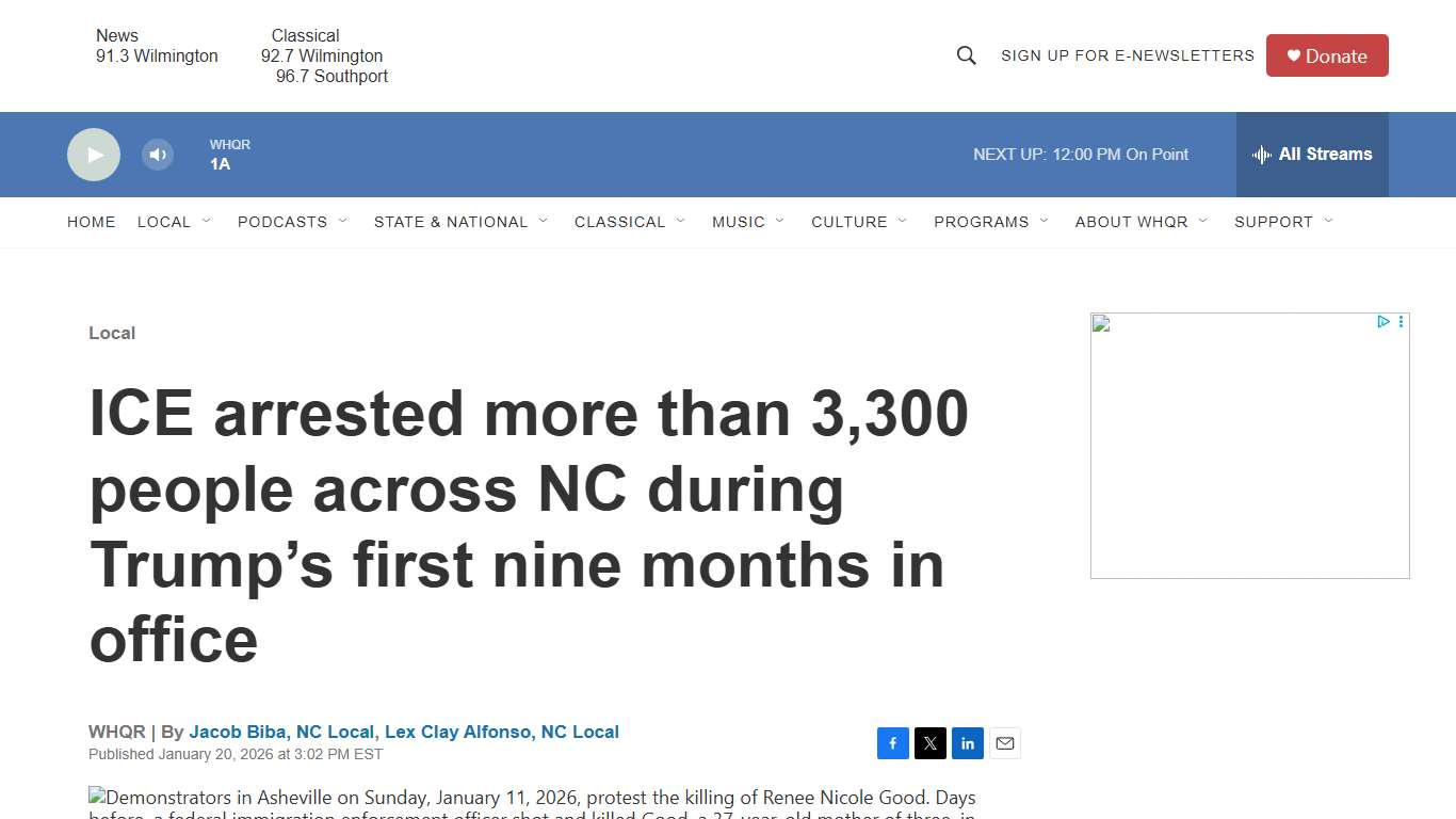 ICE arrested more than 3,300 people across NC during Trump’s first nine months in office WHQR